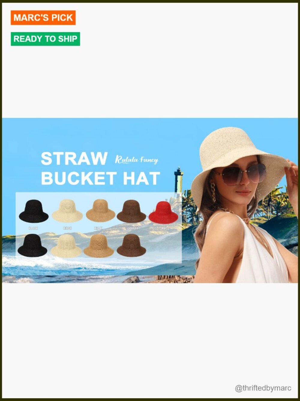 Hand Woven Straw Bucket Hat UPF 50+ Foldable Travel Sun Hat - Picture 7 of 7